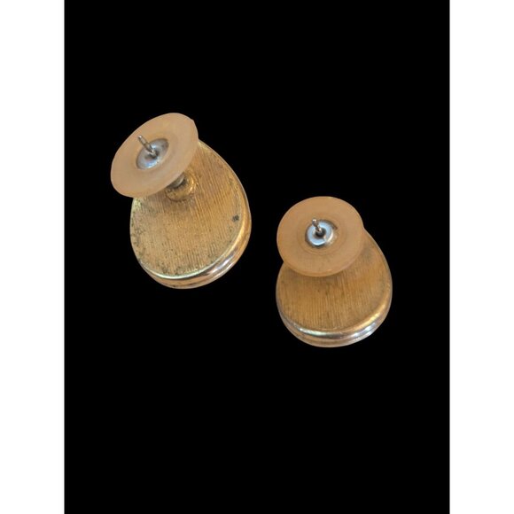 Vintage Monet Pierced Earrings Gold Tone and Pearl Tear Drop Cabochon - Picture 2 of 2